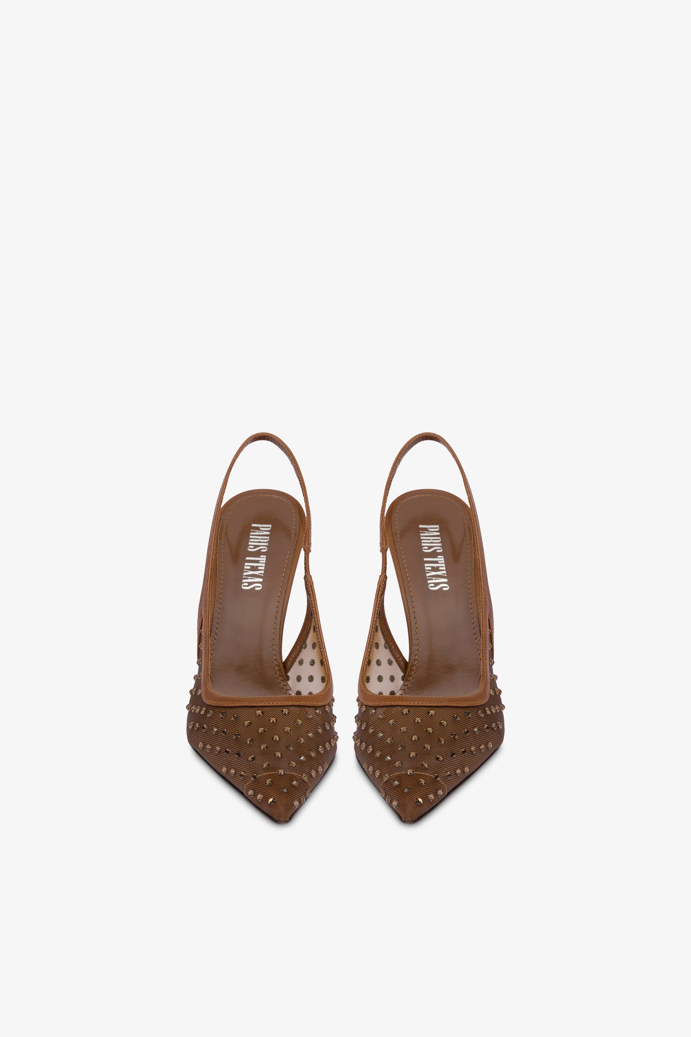 Slingbacks in brown and crystal mesh