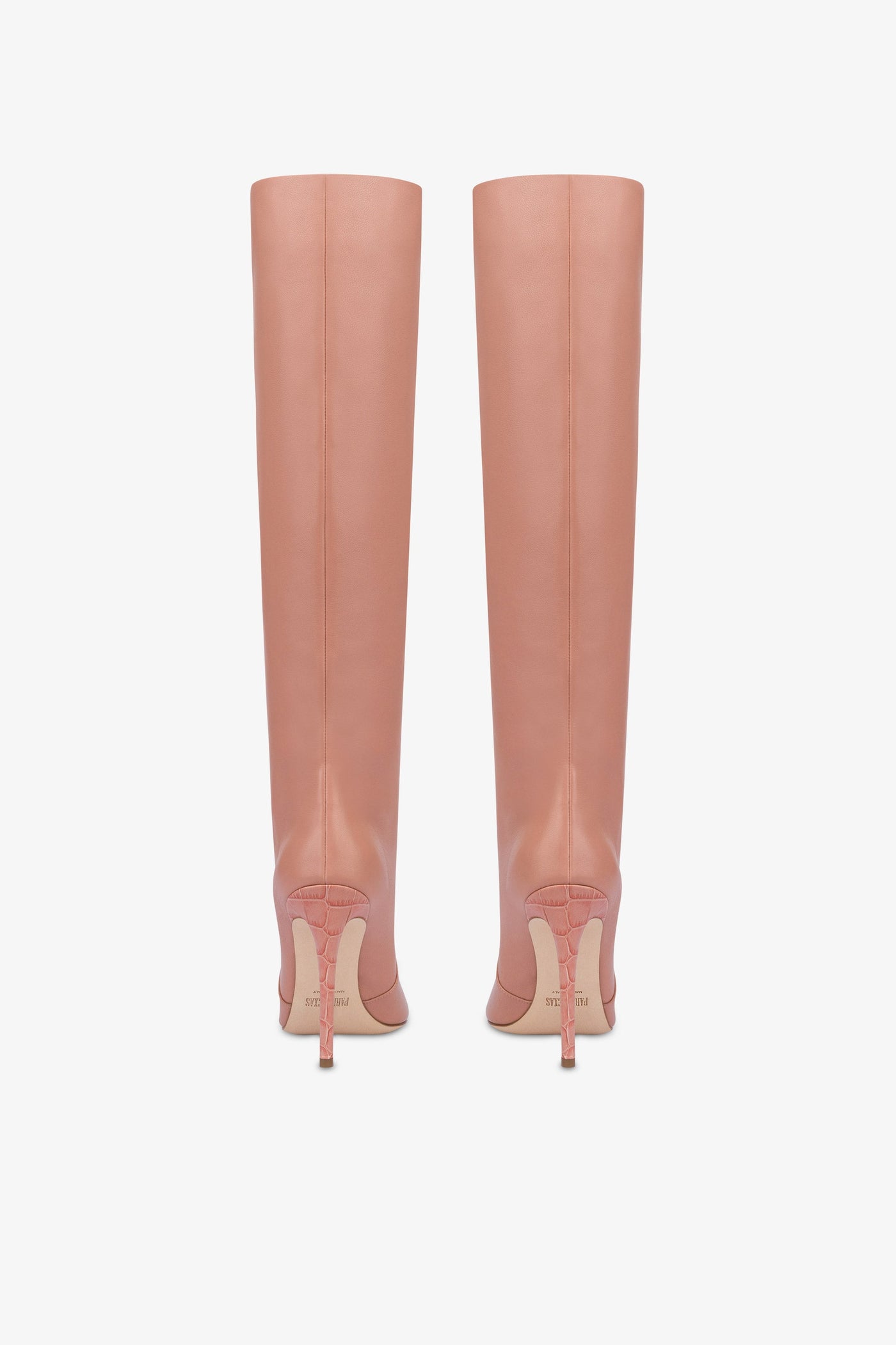 Pointed knee-high boots in smooth Texas pink leather