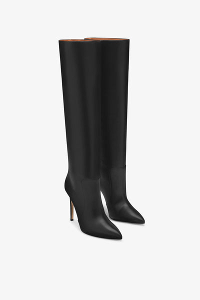 Black nappa leather stiletto boots