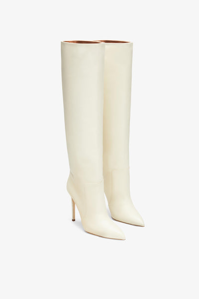 Vanilla white nappa leather stiletto boots