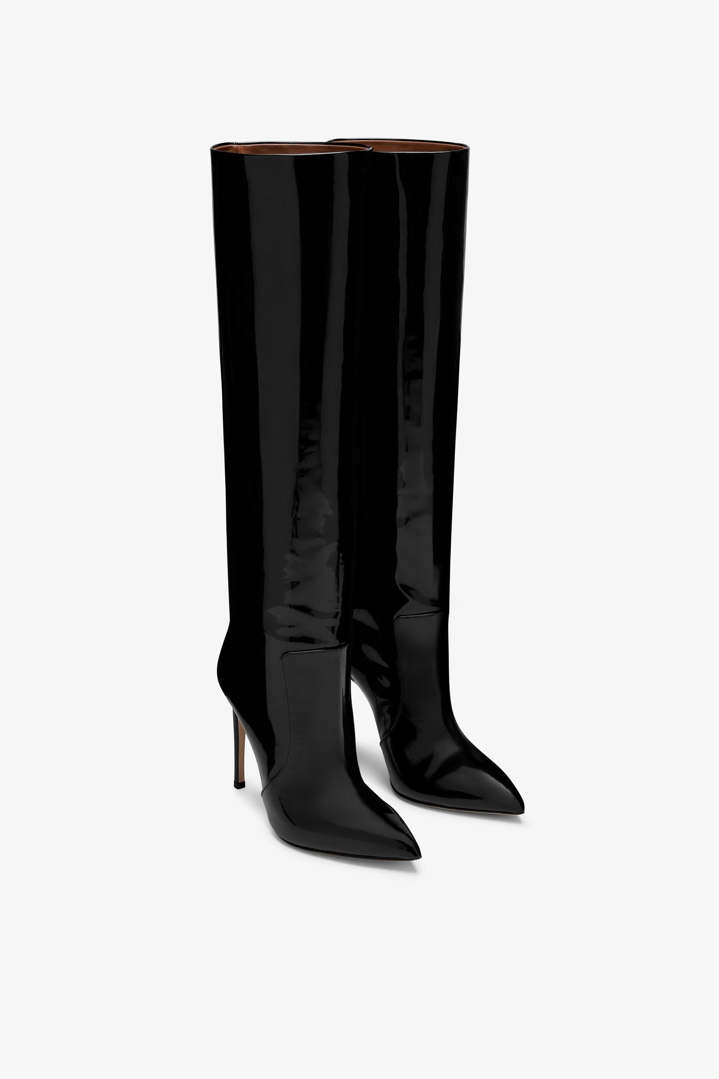 Black patent stiletto boots