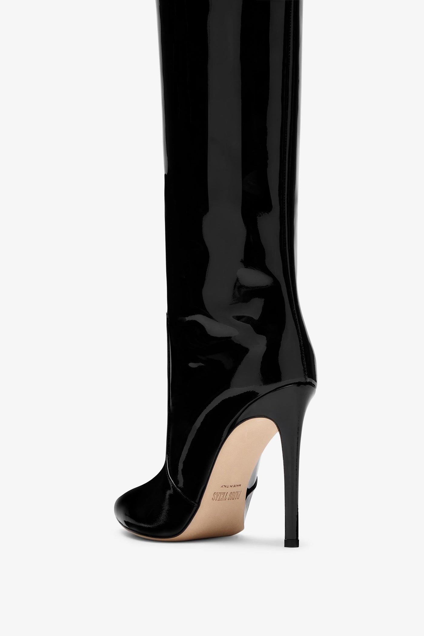 Black patent stiletto boots