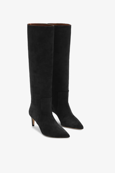 Black suede knee-high boot