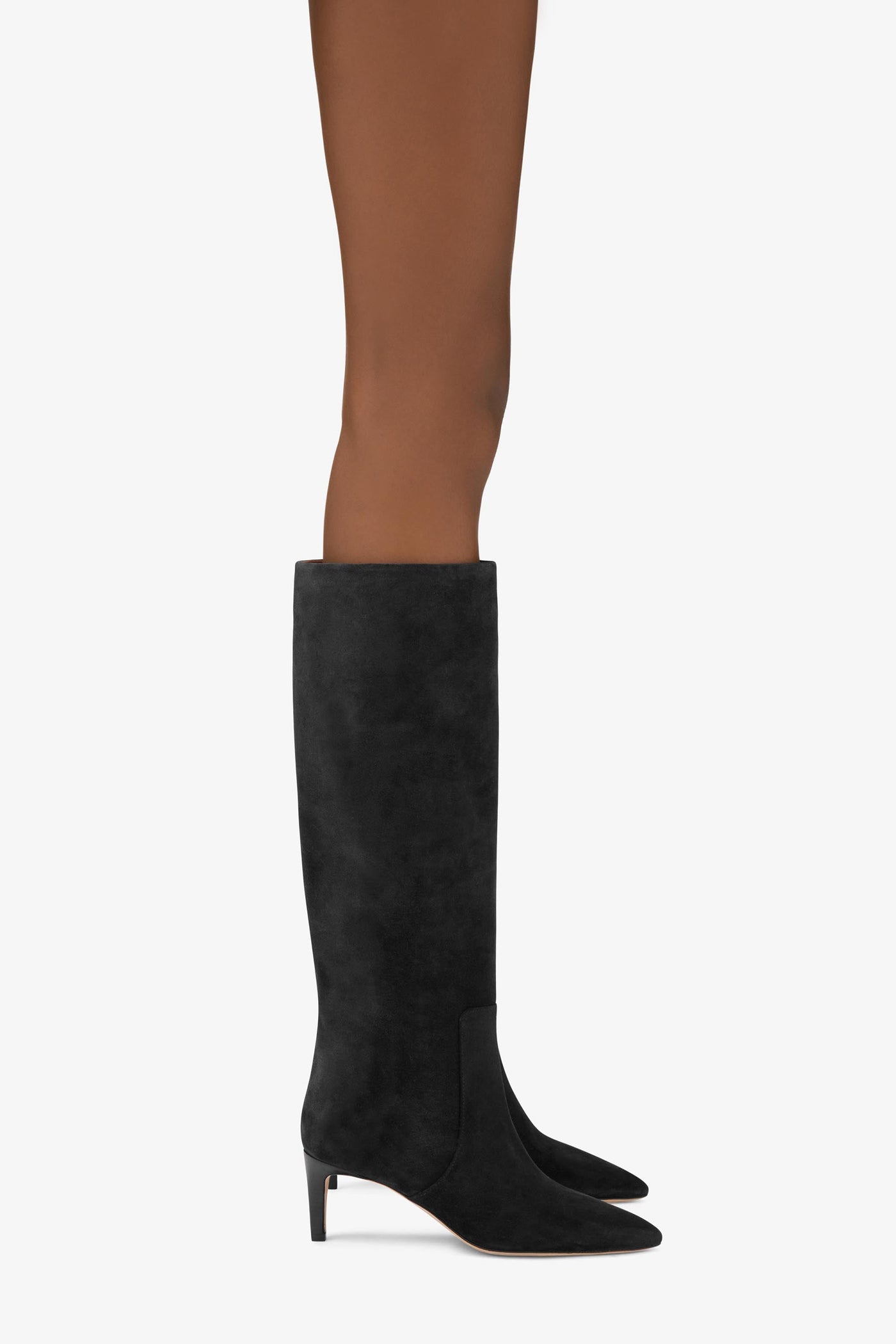 Black suede knee-high boot