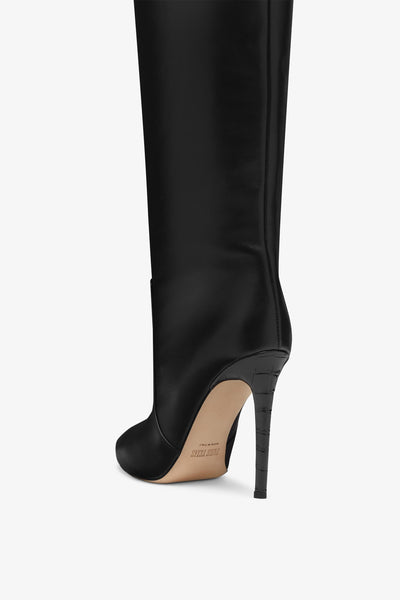 Black nappa leather stiletto over the knee boots