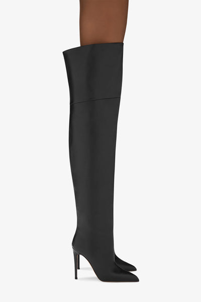 Black nappa leather stiletto over the knee boots