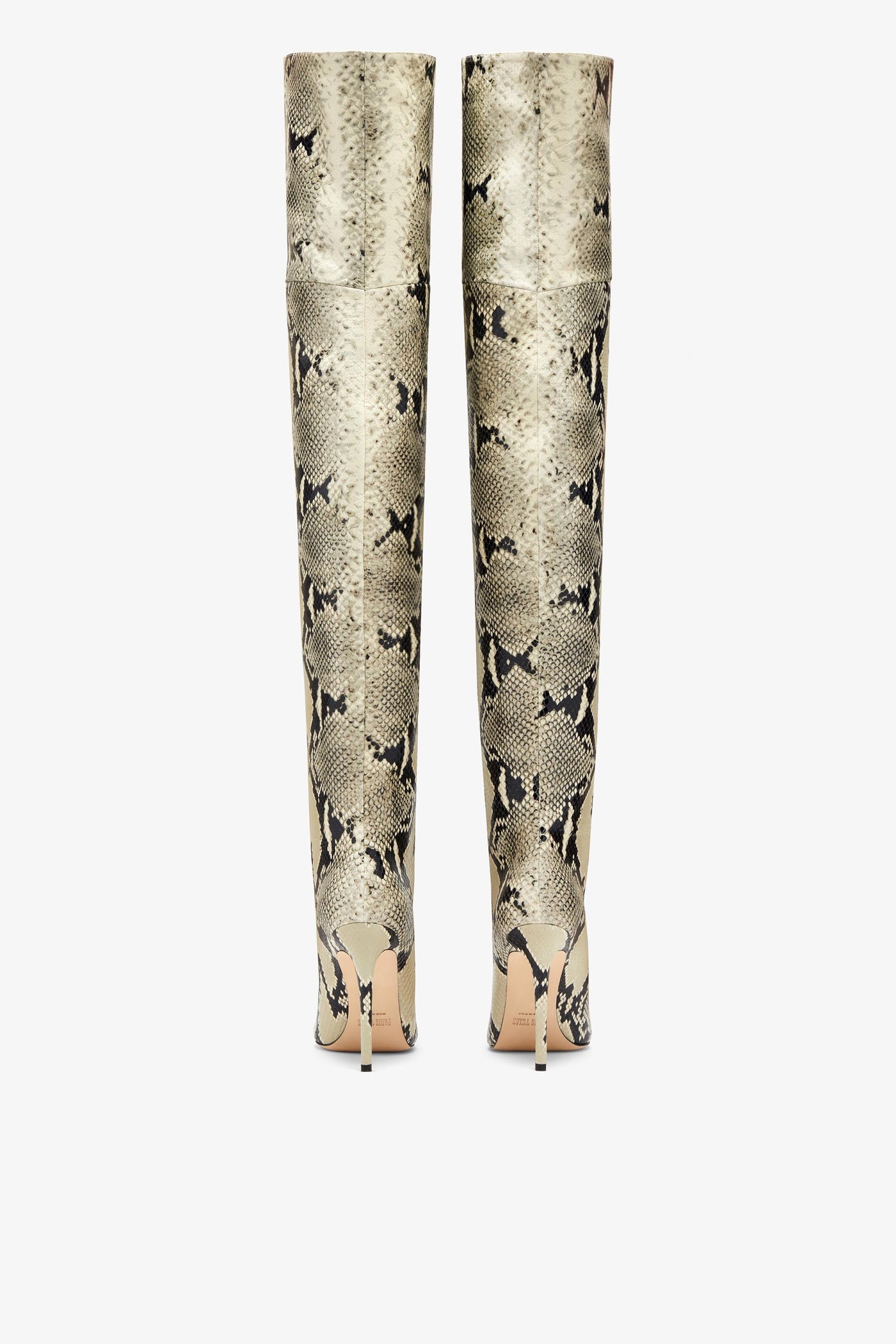 Printed phyton leather stiletto over the knee boots