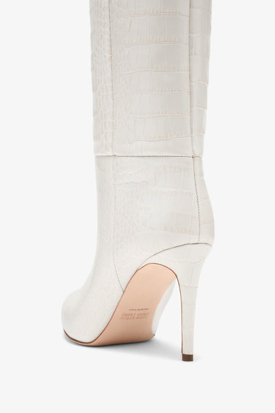 White croc-effect leather heel 85 boots