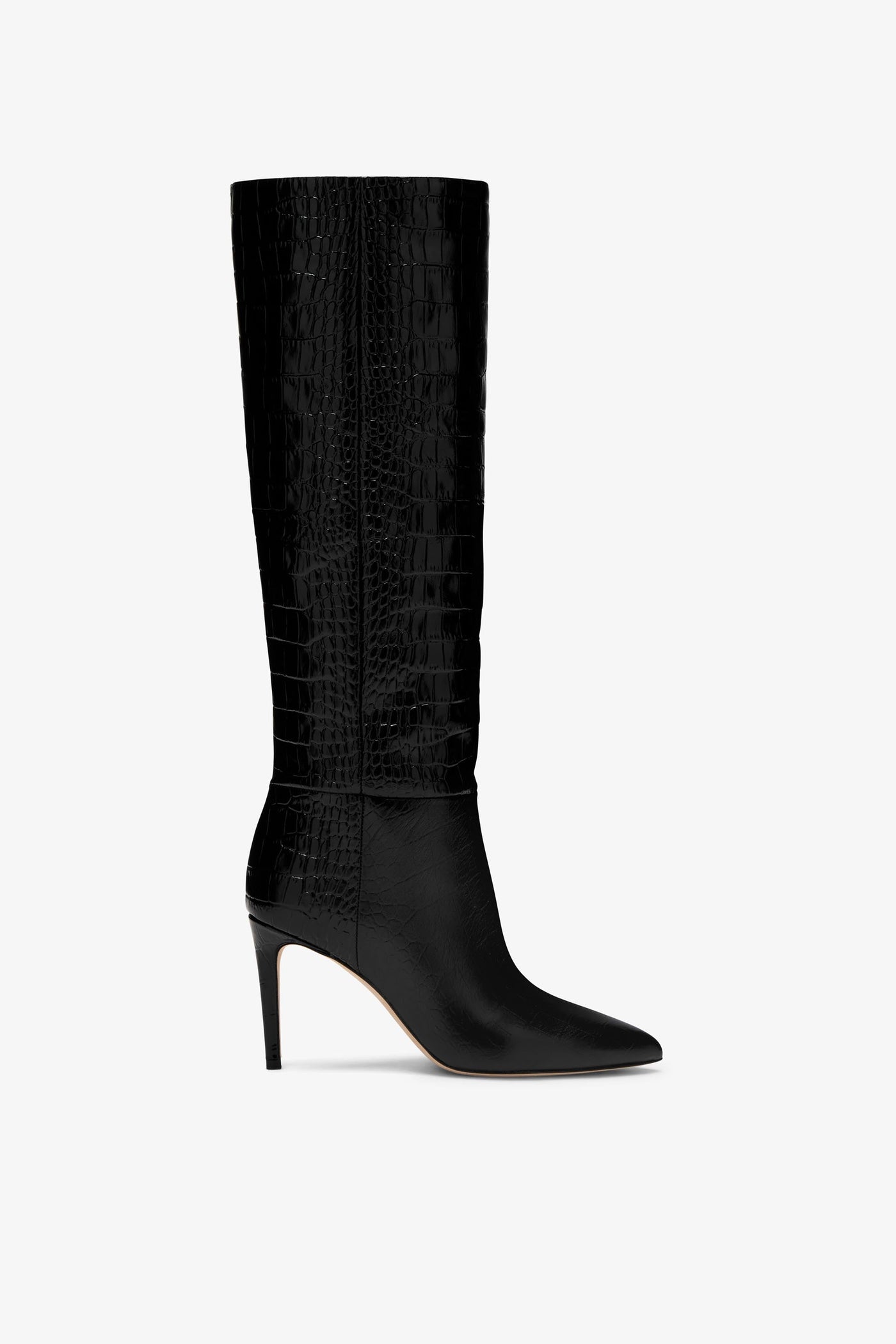 Black croc-effect leather heel 85 boots