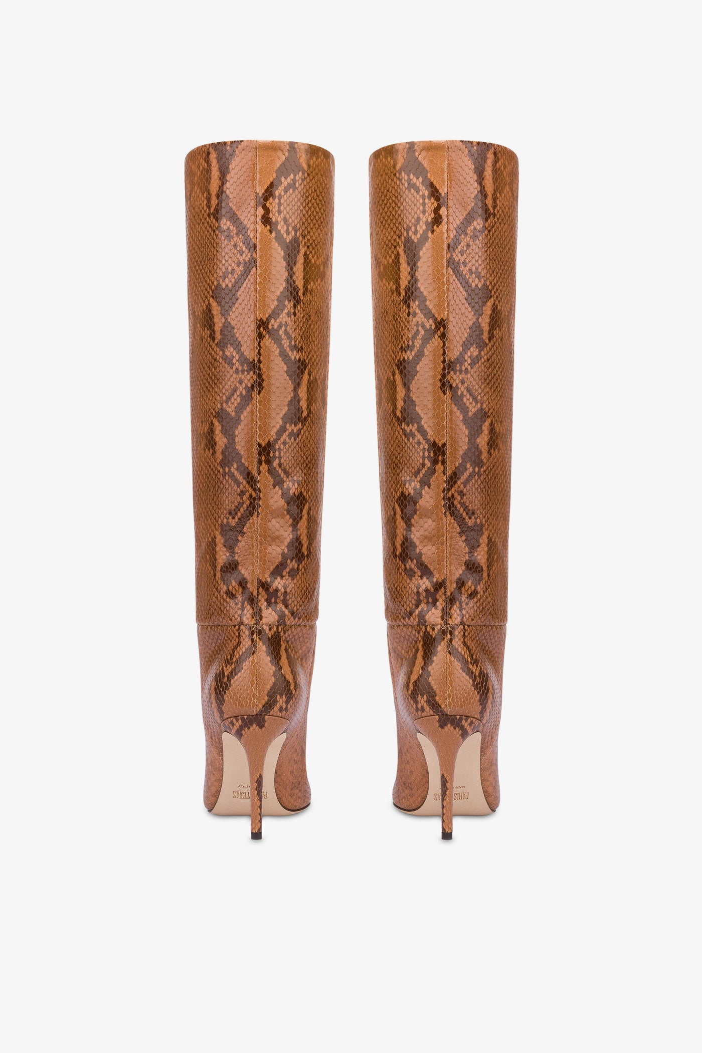 Pointed knee-high boots in canyon soft python-printed leather