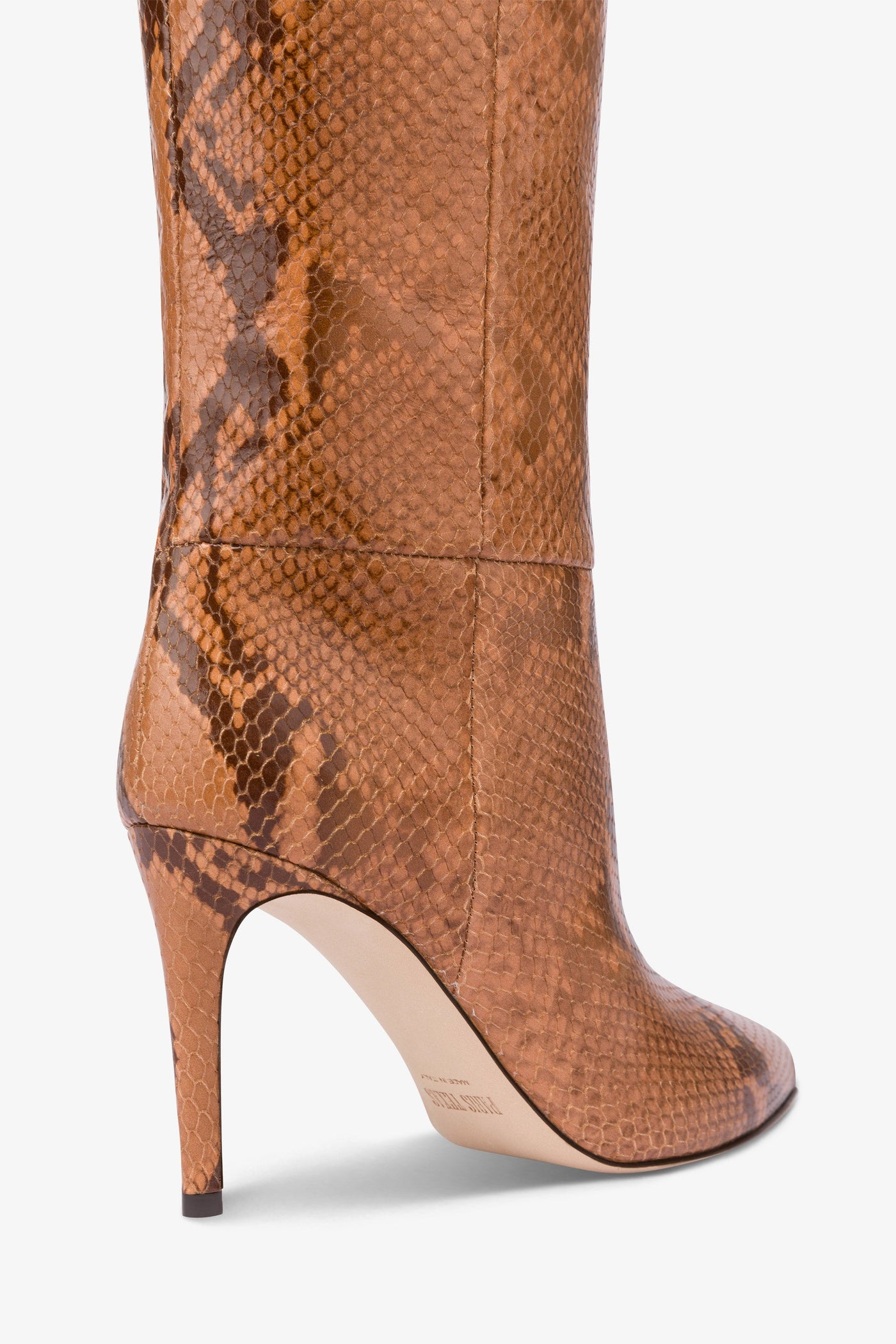 Pointed knee-high boots in canyon soft python-printed leather