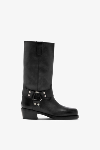 Black nappa leather boots with smoky nuances