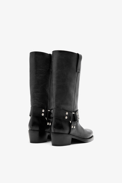 Black nappa leather boots with smoky nuances