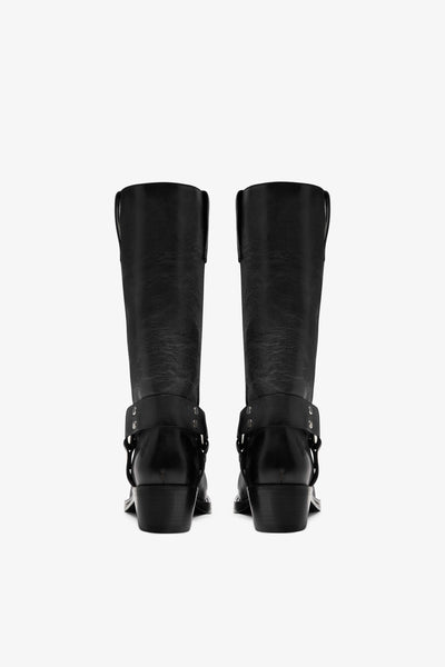 Black nappa leather boots with smoky nuances