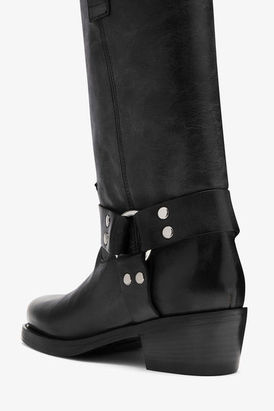 Black nappa leather boots with smoky nuances