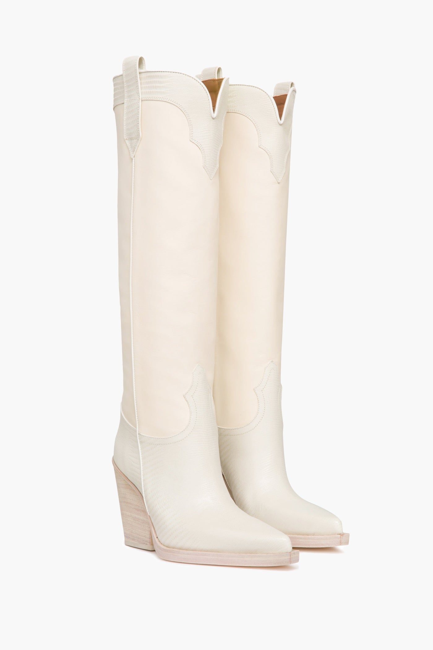 White lizard-effect leather boots