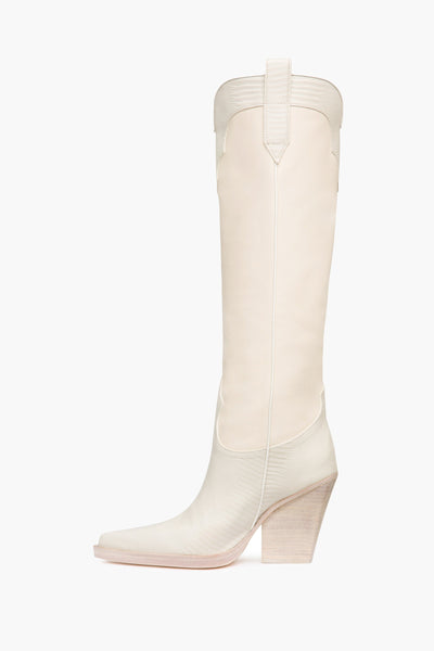 White lizard-effect leather boots