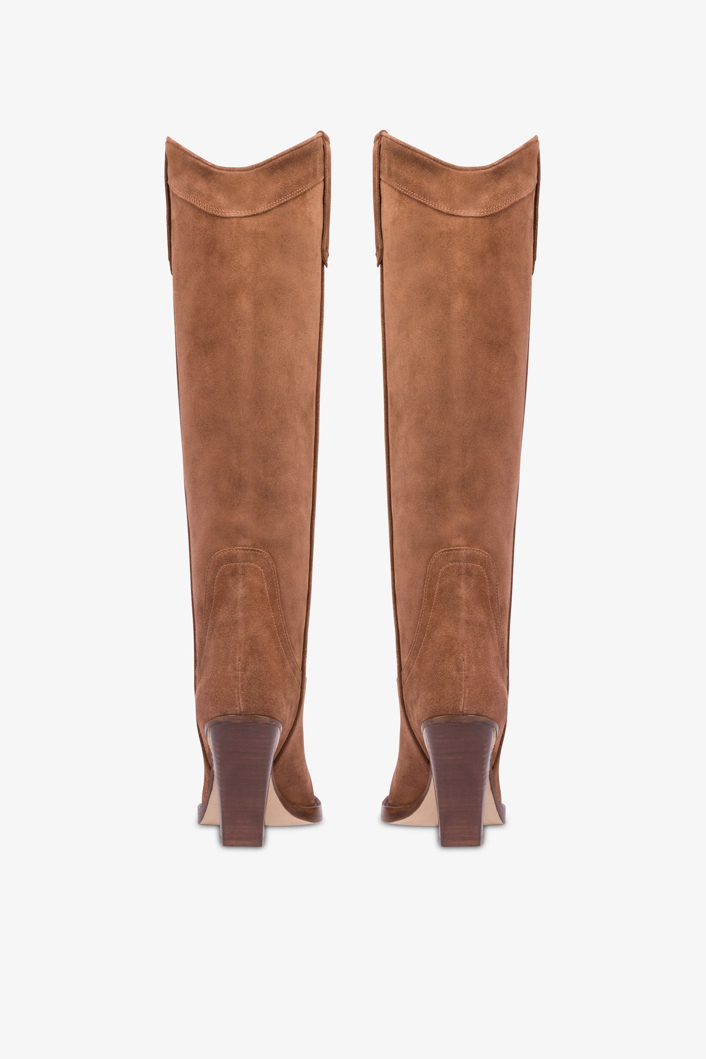 Pointed knee-high boots in smooth dark brown leather