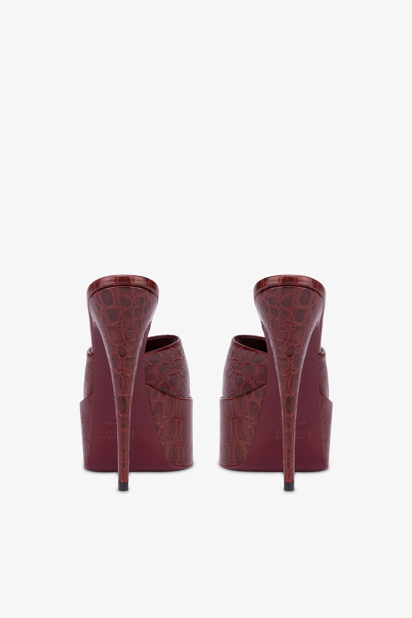 Almond-toe heeled mules in patent rouge noir leather