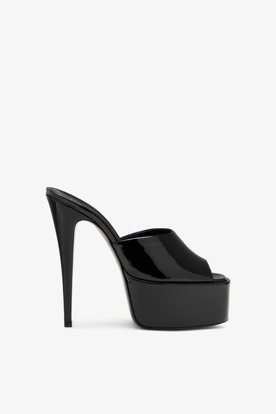 Black patent leather platform mules