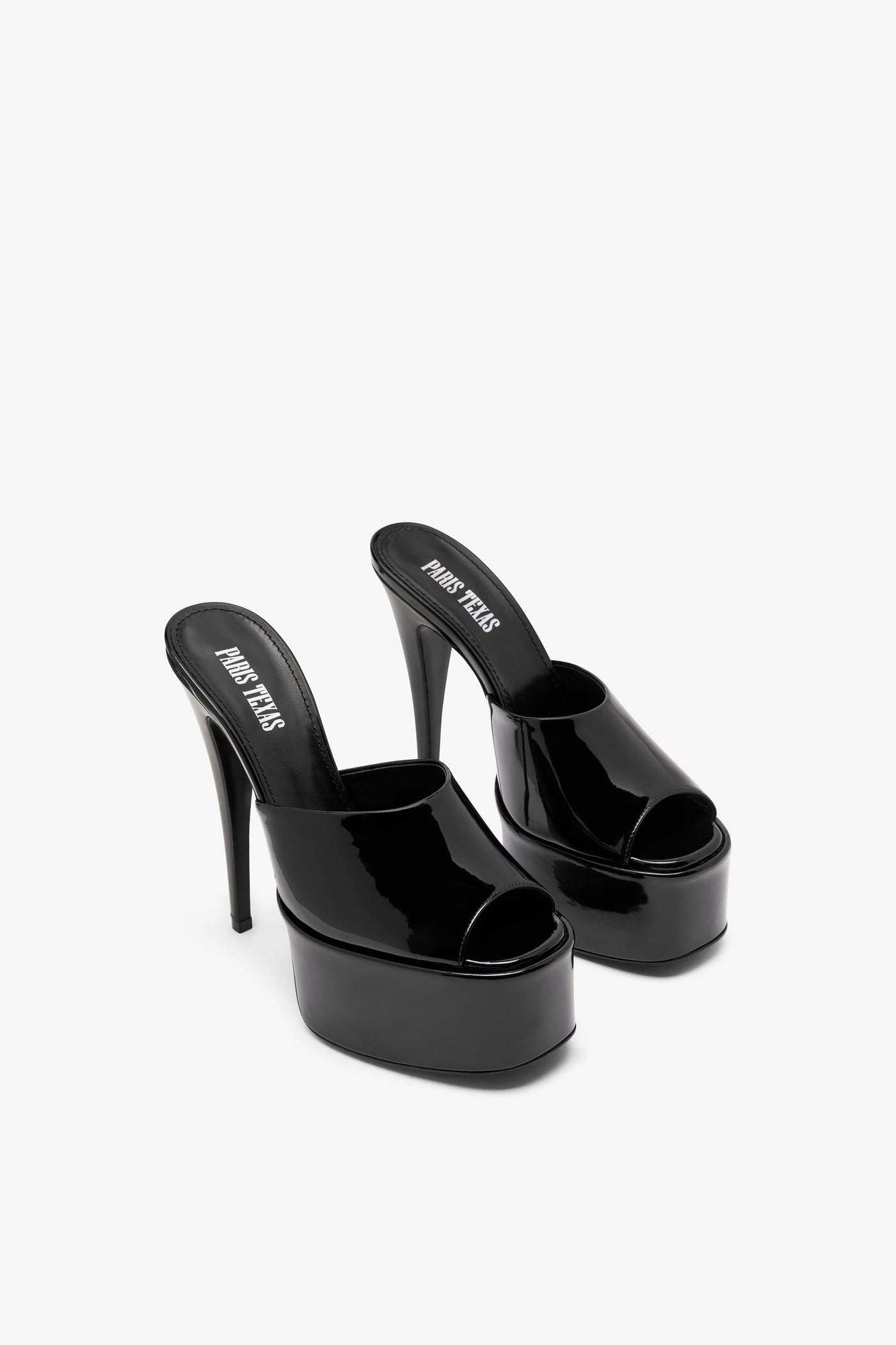 Black patent leather platform mules