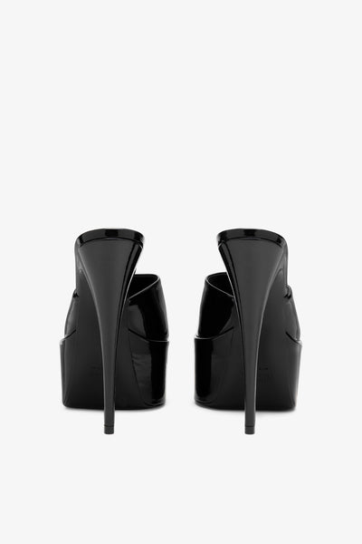 Black patent leather platform mules