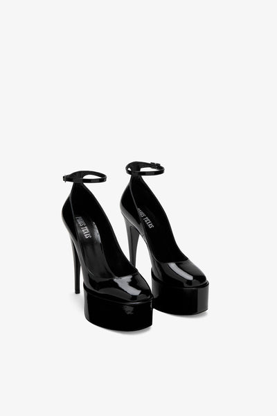 Black patent platform pumps