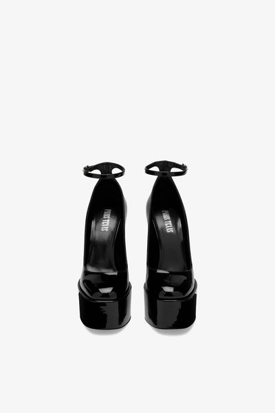 Black patent platform pumps