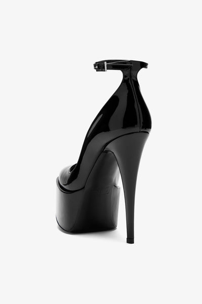 Black patent platform pumps