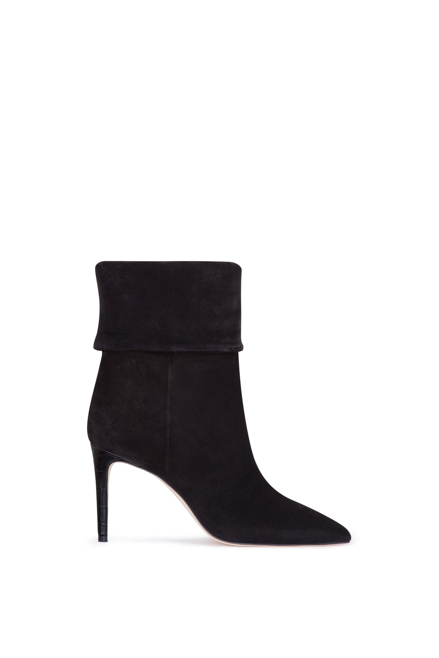 Black calf suede ankle boots with turn-down collar