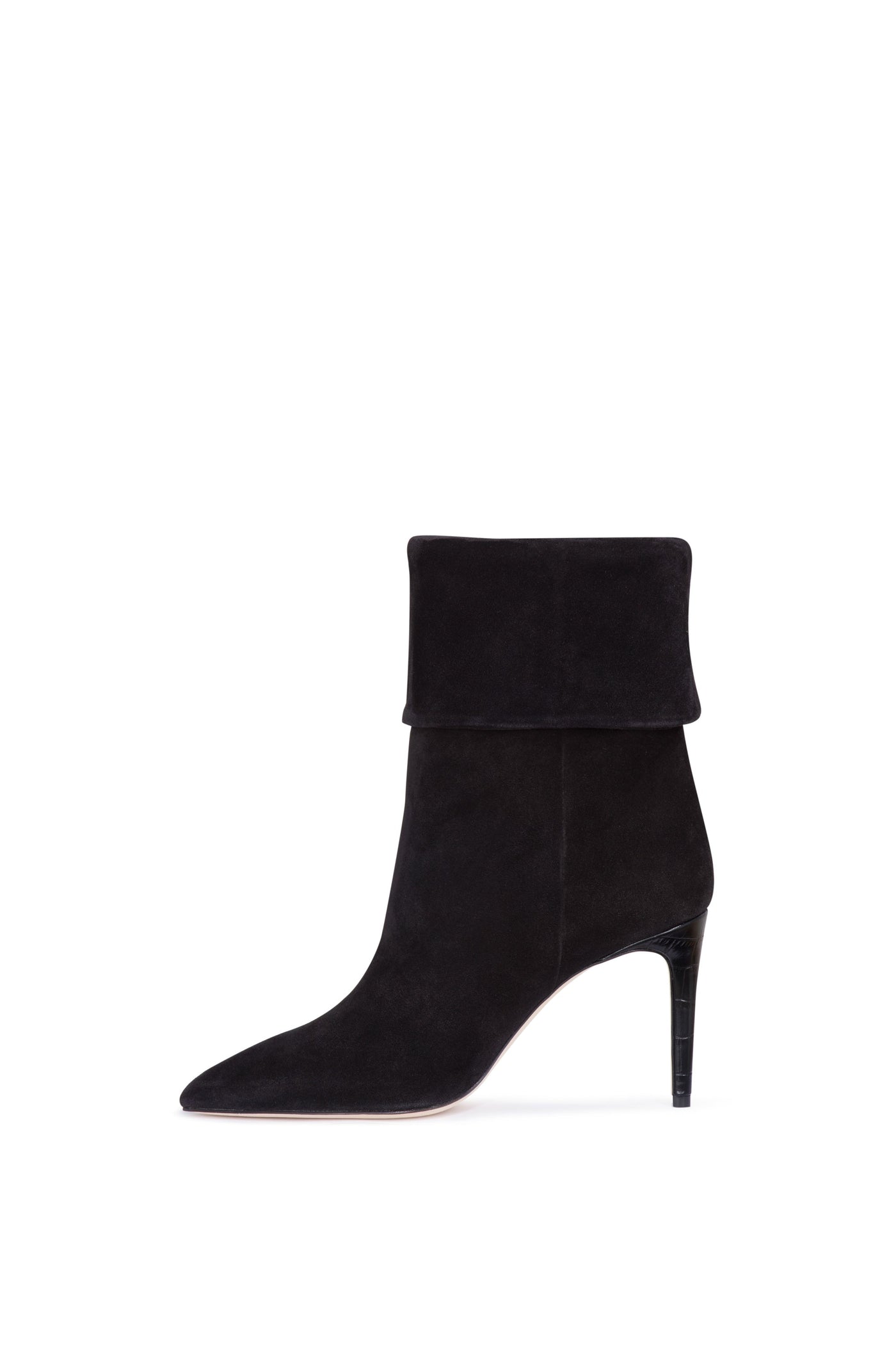 Black calf suede ankle boots with turn-down collar