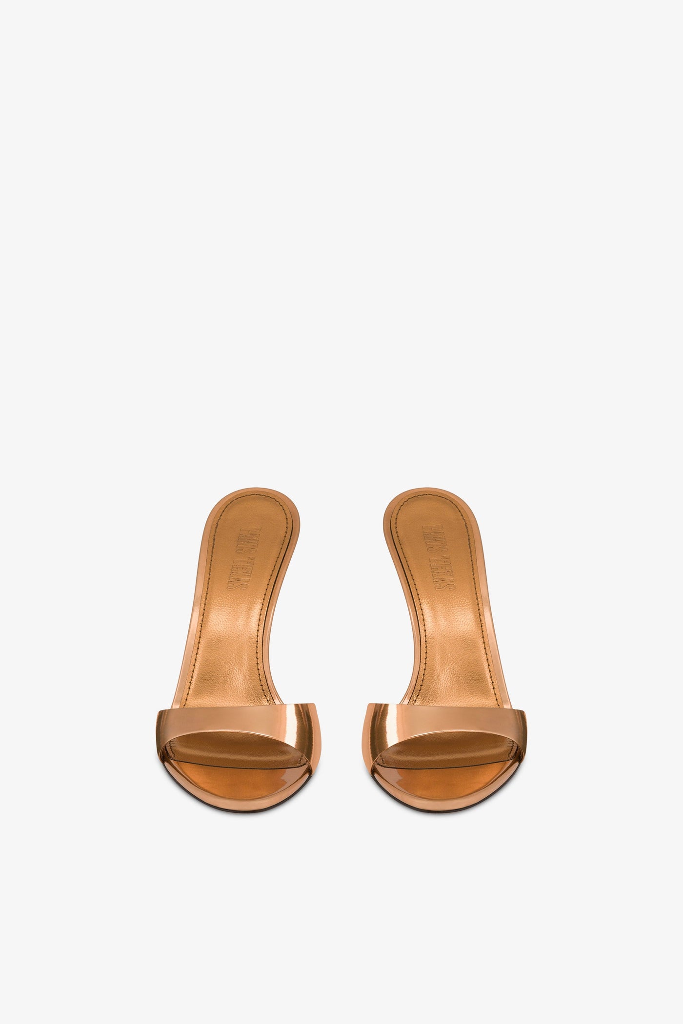 Almond-toe mules in bronze mirror-effect leather