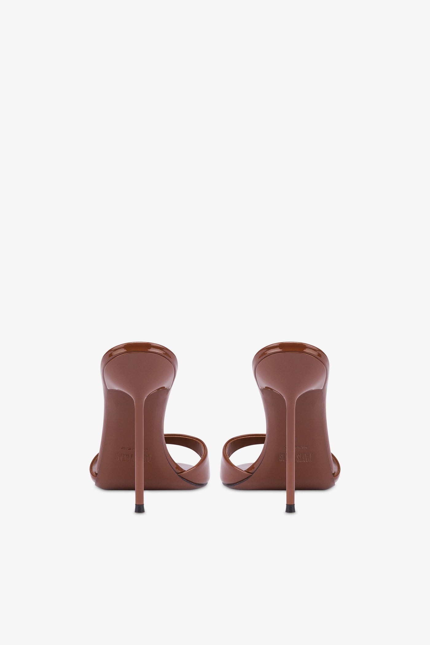 Almond-toe mules in patent brown leather