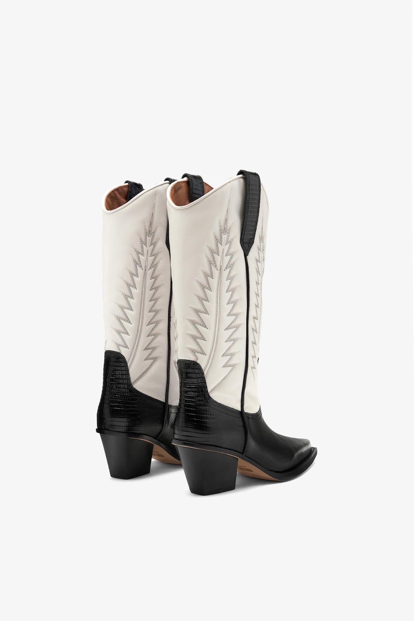 Black and white lizard-effect nappa leather boots