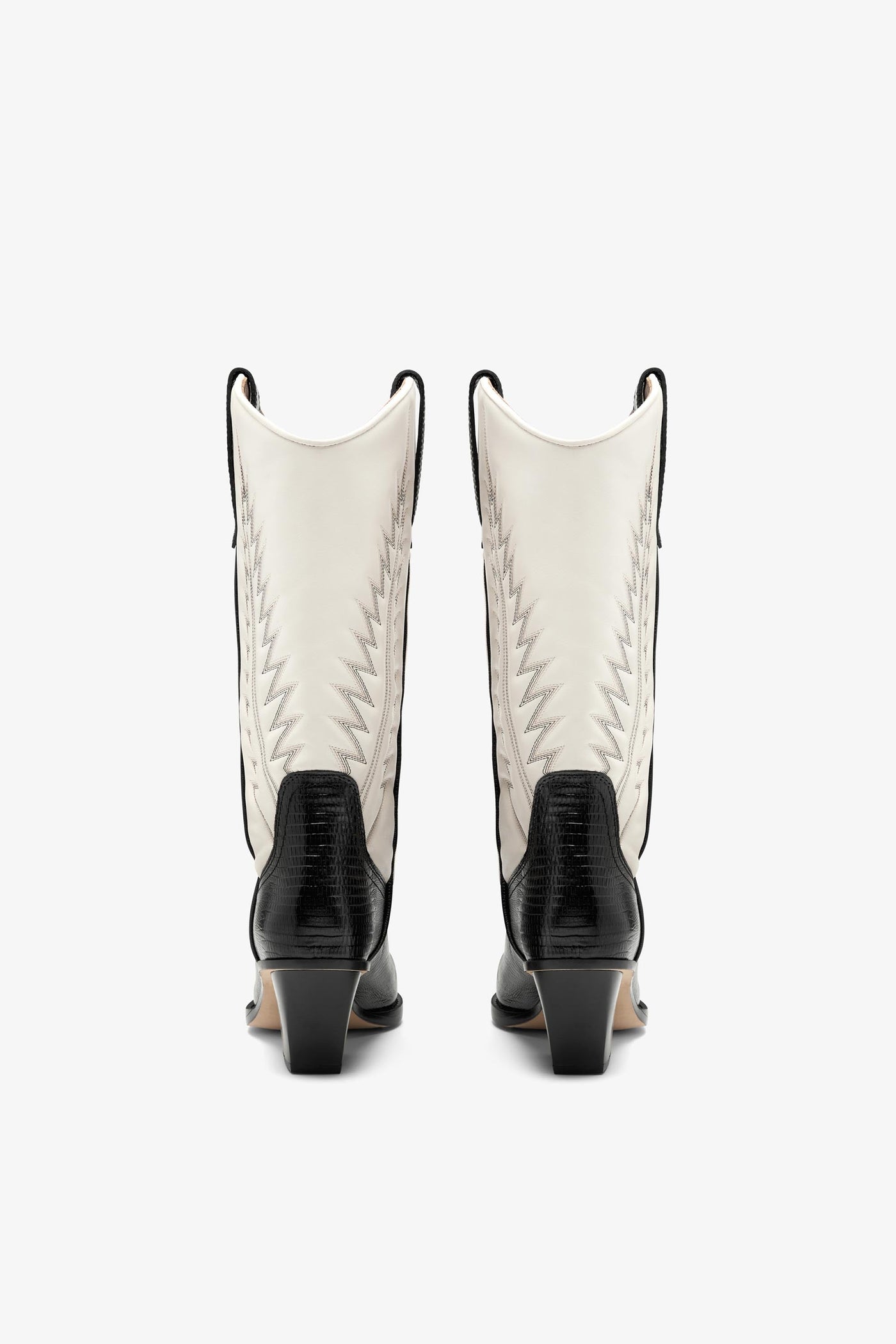 Black and white lizard-effect nappa leather boots