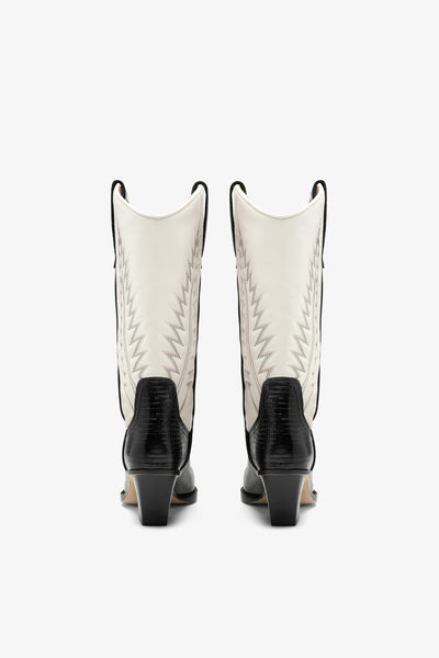 Black and white lizard-effect nappa leather boots