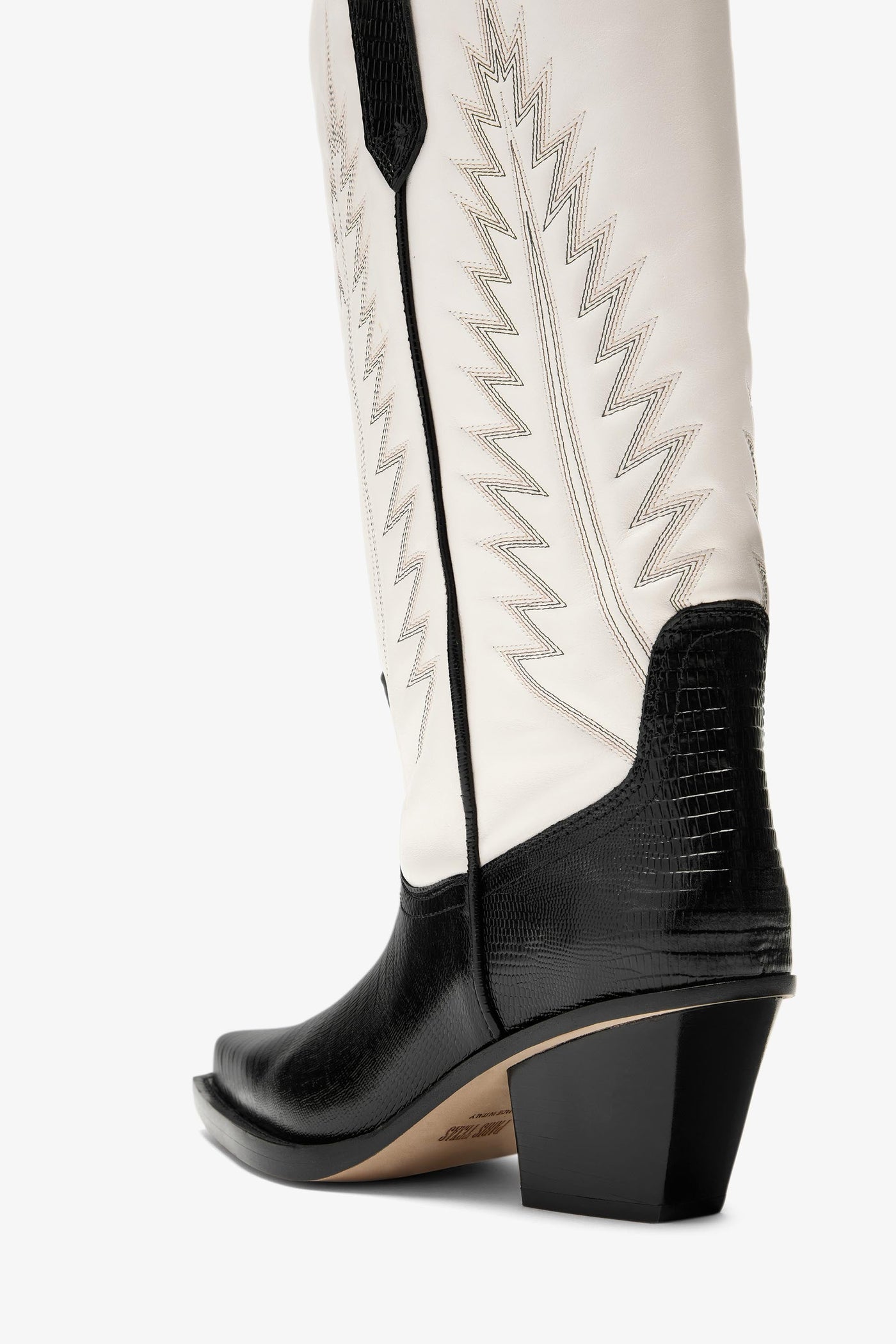 Black and white lizard-effect nappa leather boots