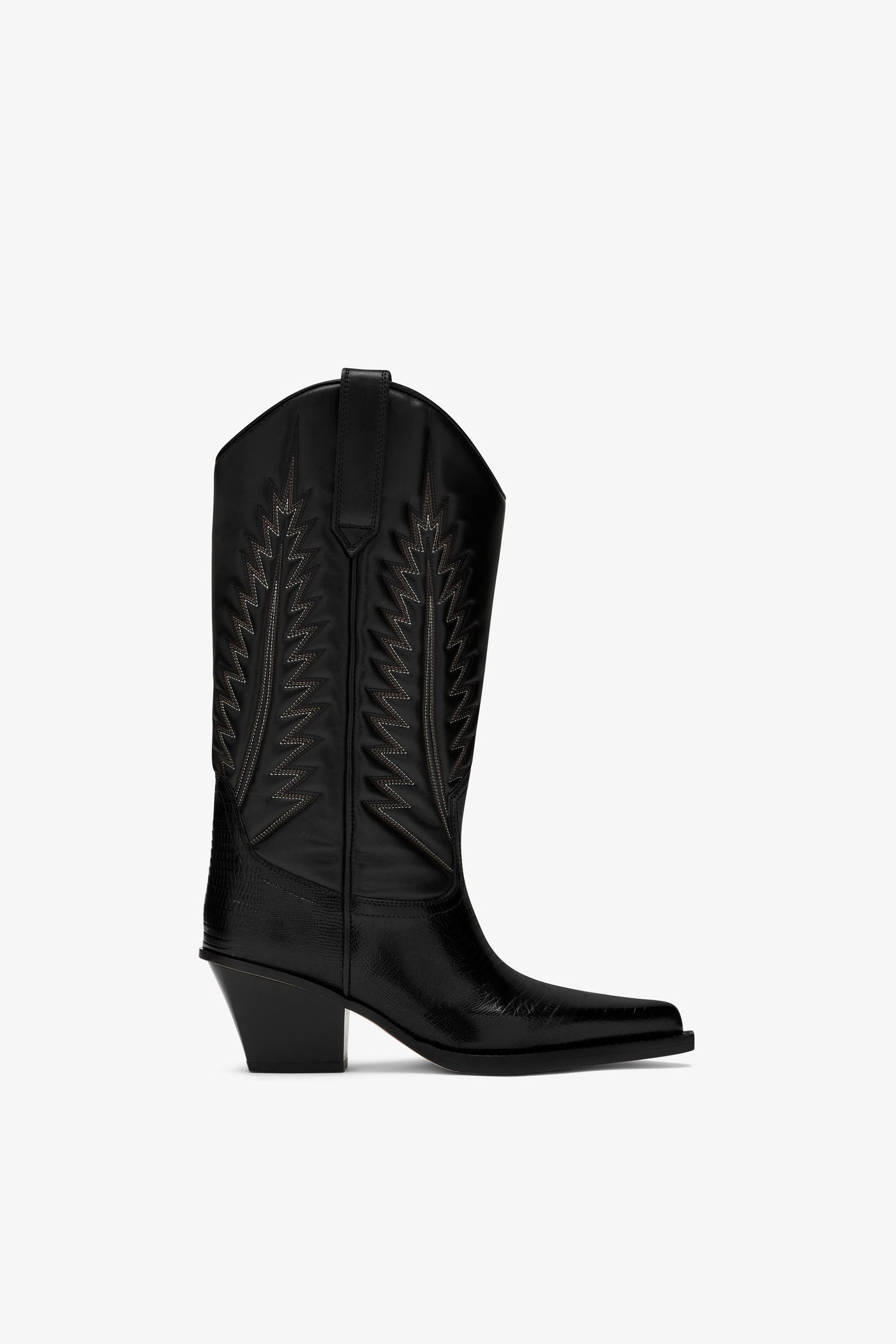 Black lizard-effect nappa leather boots