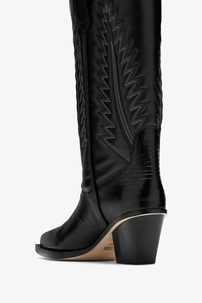 Black lizard-effect nappa leather boots