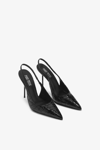 Black embossed leather slingback