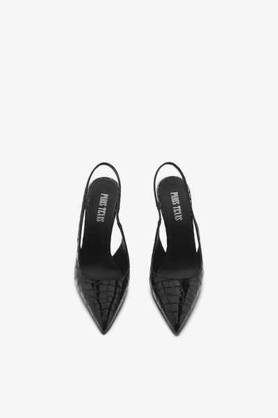 Black embossed leather slingback