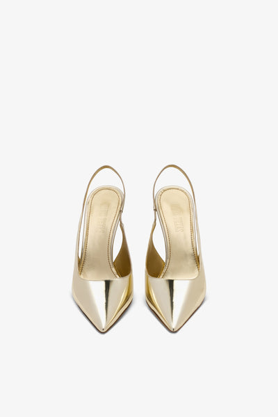 Gold mirrored leather sling-back