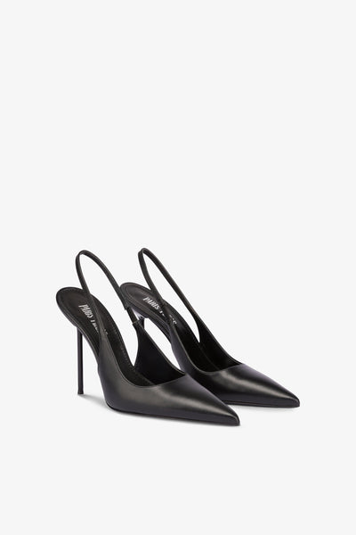 Sharp, pointed slingbacks in smooth black leather