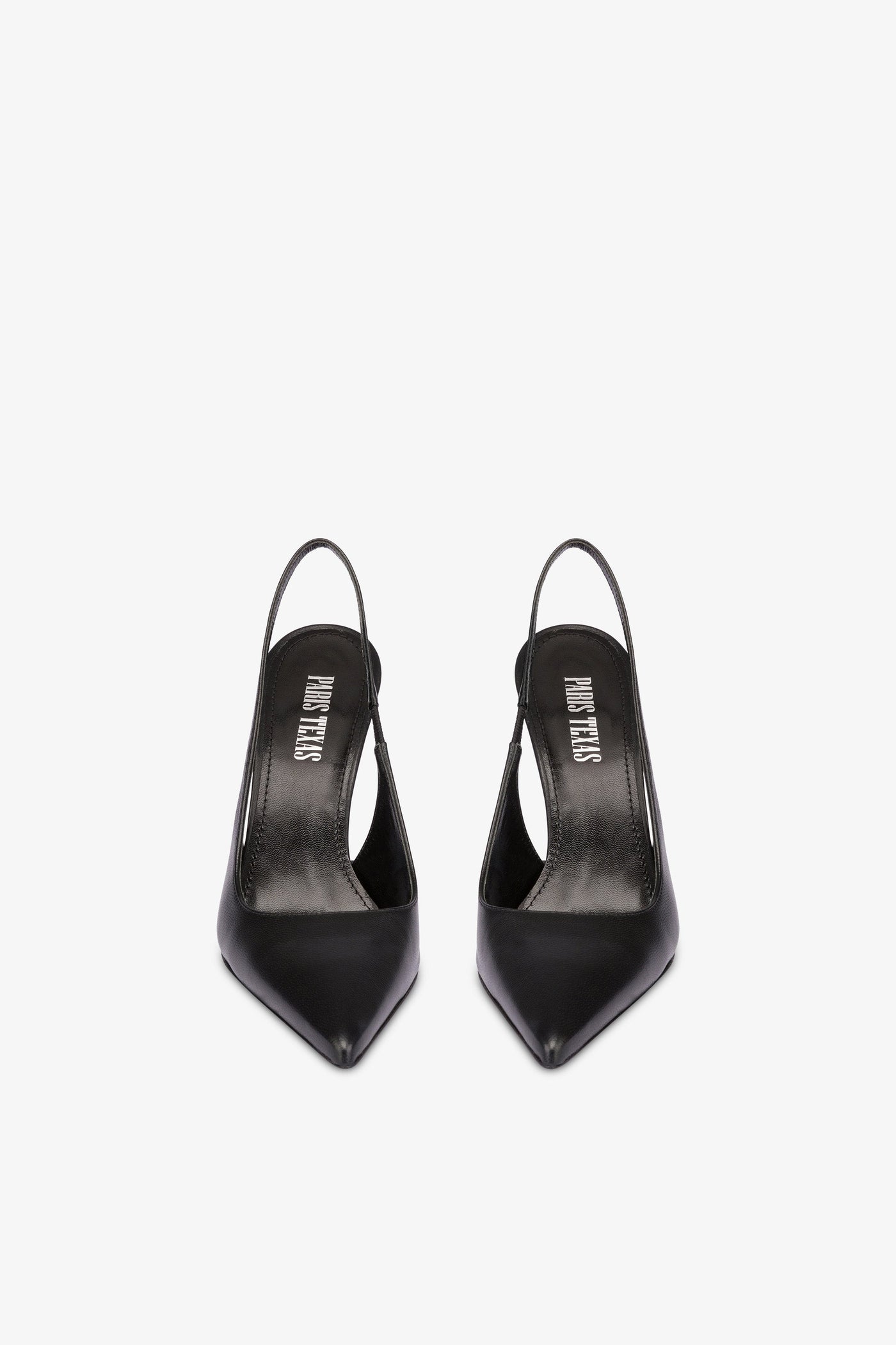 Sharp, pointed slingbacks in smooth black leather