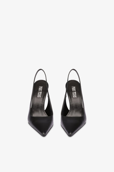 Sharp, pointed slingbacks in smooth black leather