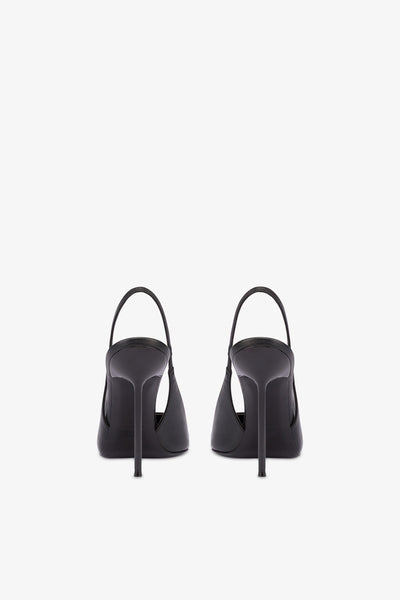 Sharp, pointed slingbacks in smooth black leather