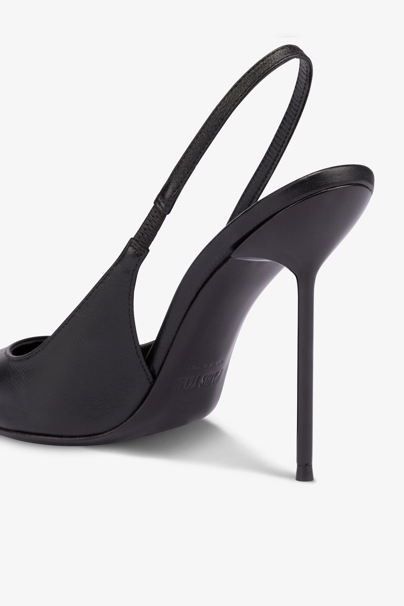 Sharp, pointed slingbacks in smooth black leather