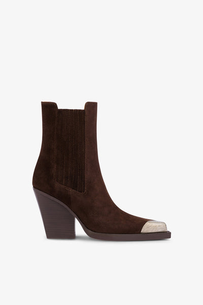 Pointed ankle boots in smooth pepper suede leather