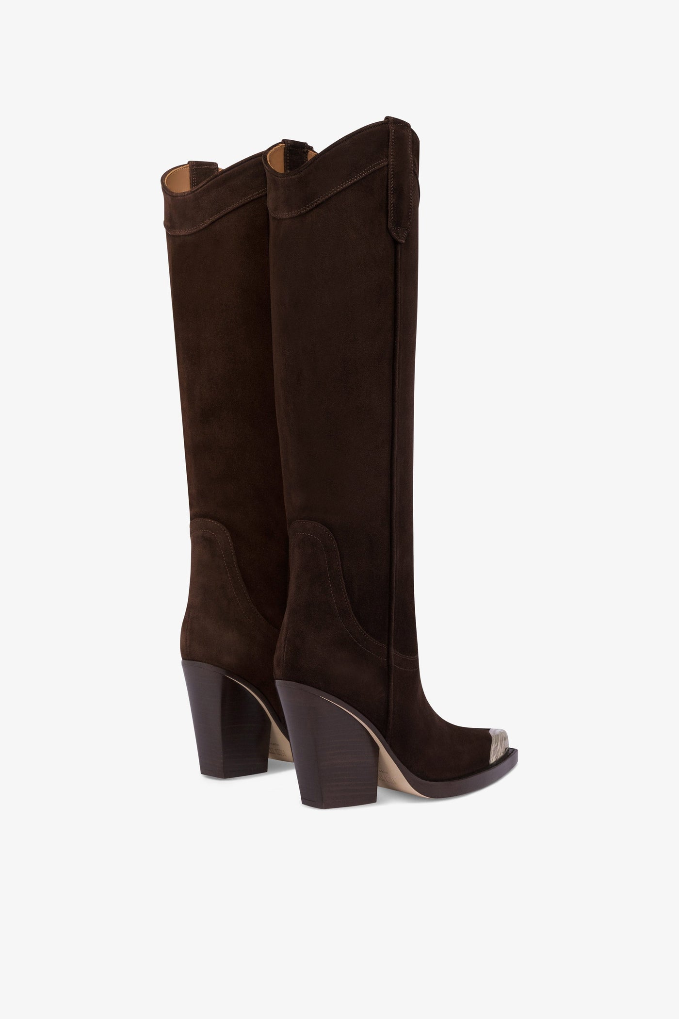 Pointed knee-high boots in smooth pepper suede leather