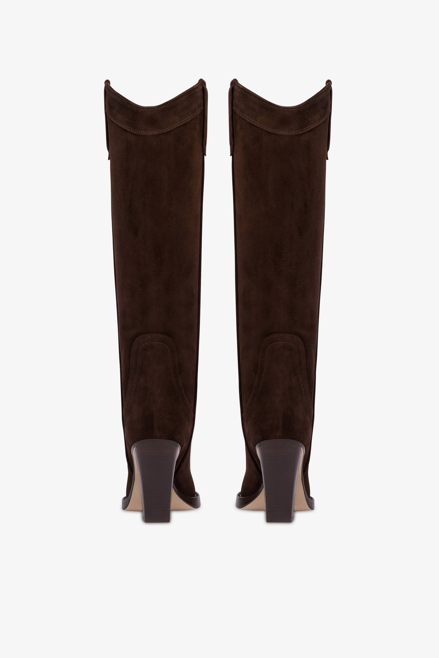 Pointed knee-high boots in smooth pepper suede leather